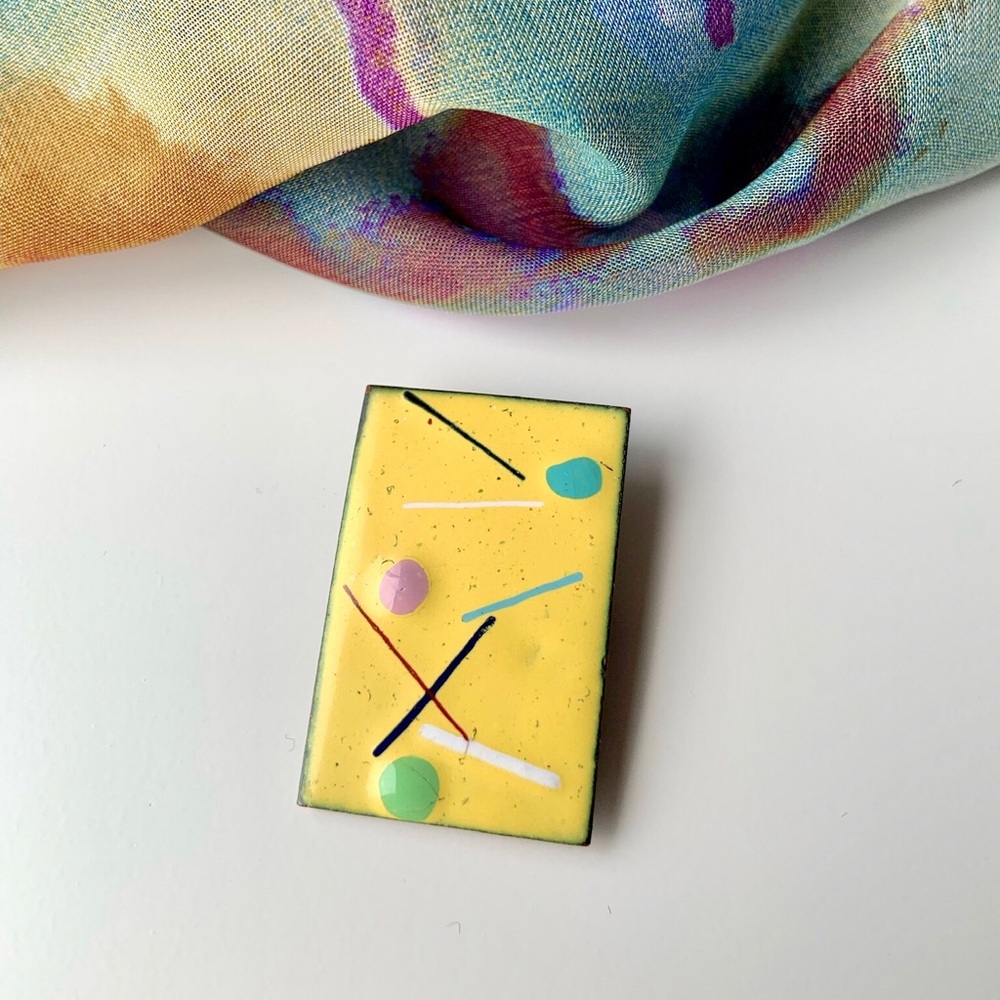 Vintage abstract enamel on copper brooch